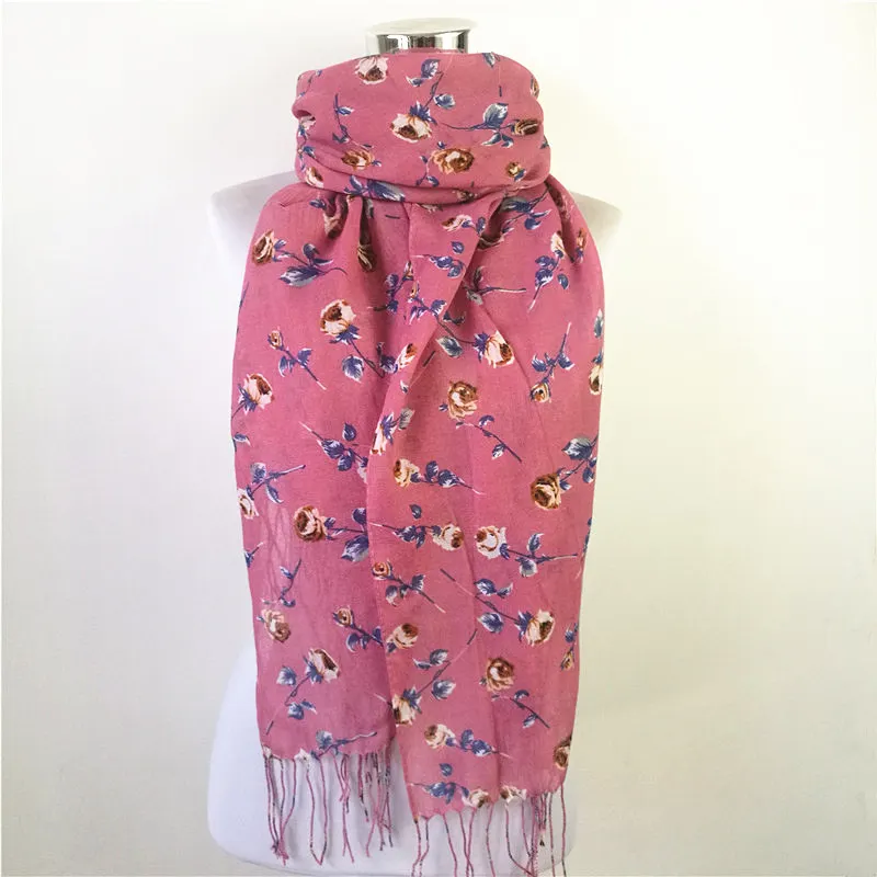 Hot Sellin Warme Vrouwen Bloem lange Sjaal Vrouwelijke Kleine Rose Print Chevron Sjaals Winter Planten Sjaal Wrap