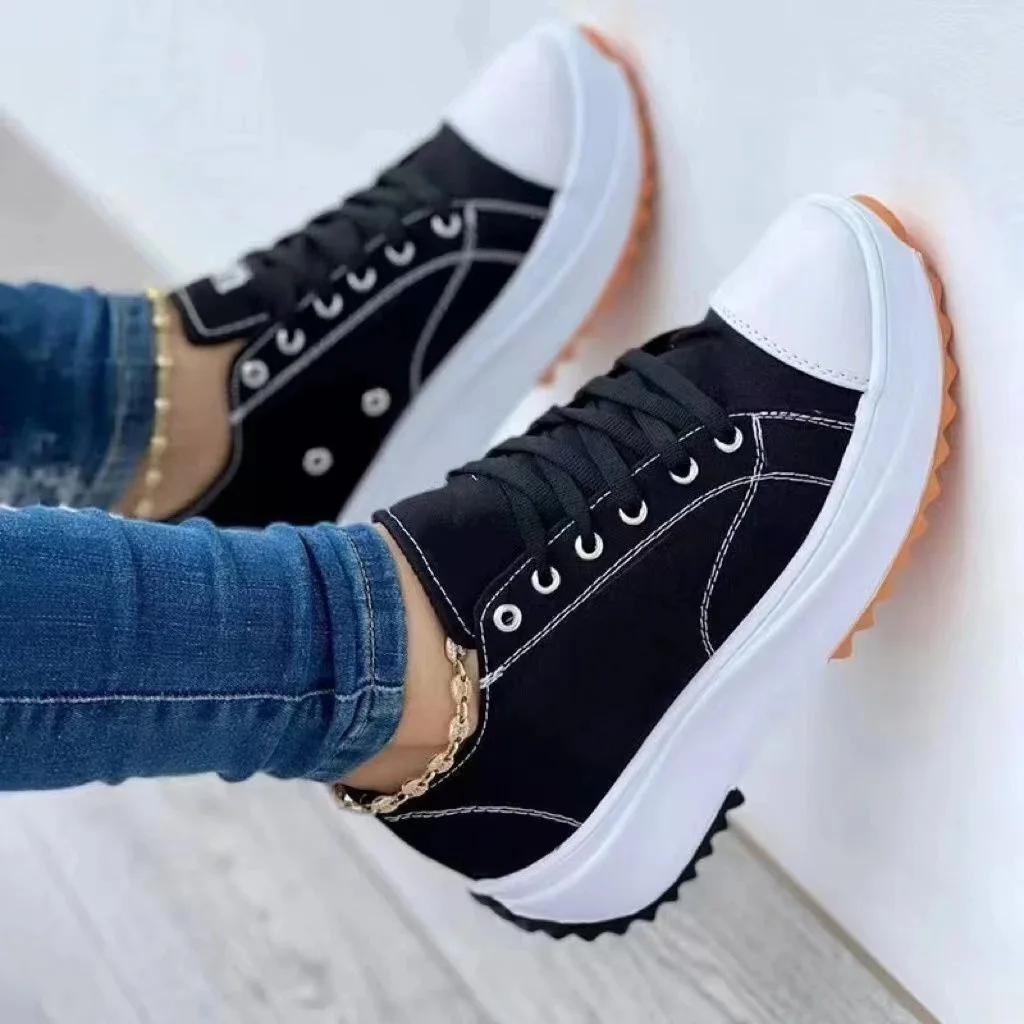 Kobiety Chunky Canvas Shoes New Fashion Summer Casual Women Sneakers Platform Sport Lace Up Tennis Thick Sole Running Women Shoes