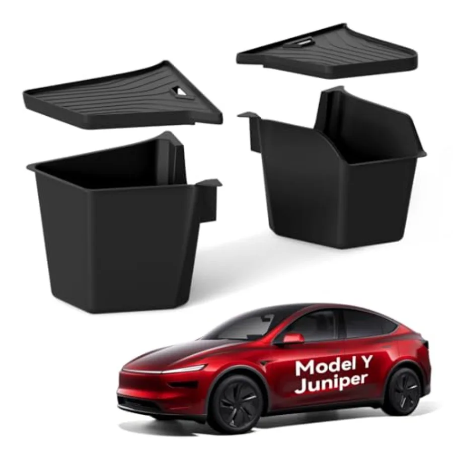 

Tesla Model Y Juniper Accessories 2025-2026 Rear Trunk Organizer TPE Waterproof Storage Bins with Lids for Interior Storage in