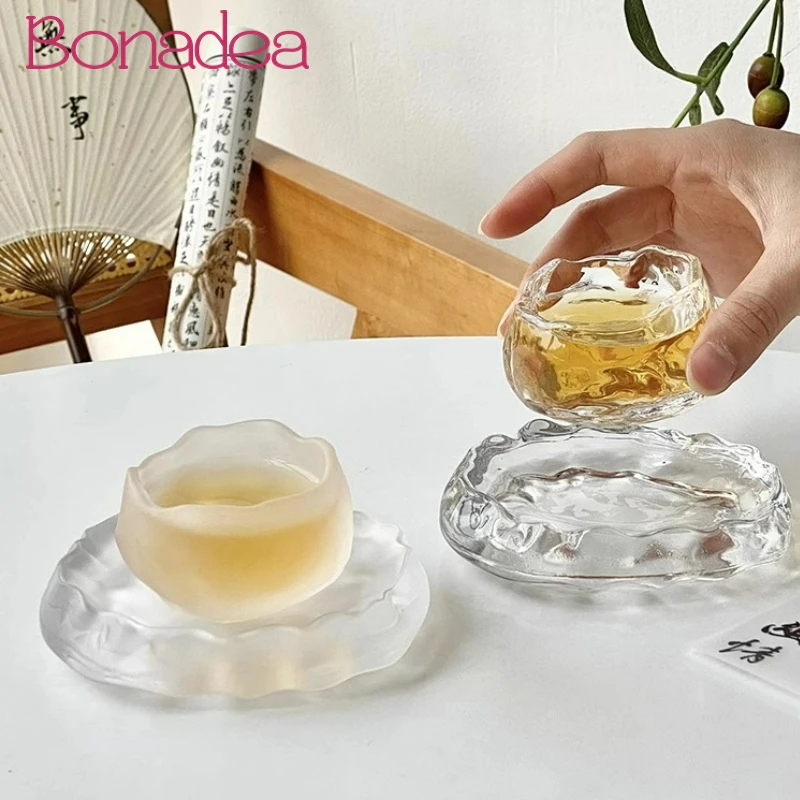 

Creative Small Teacups Japanese Style Glass Teacup With Saucer Frosted Glasses Teacup Set Drinking Tea Tool Kitchen Accessories