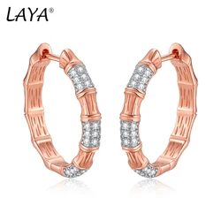 LAYA Hoop Earrings for Women Shining Zircon Circle Two Color Real 925 Sterling Silver Round Earring 2022 Minimalist Fine Jewelry