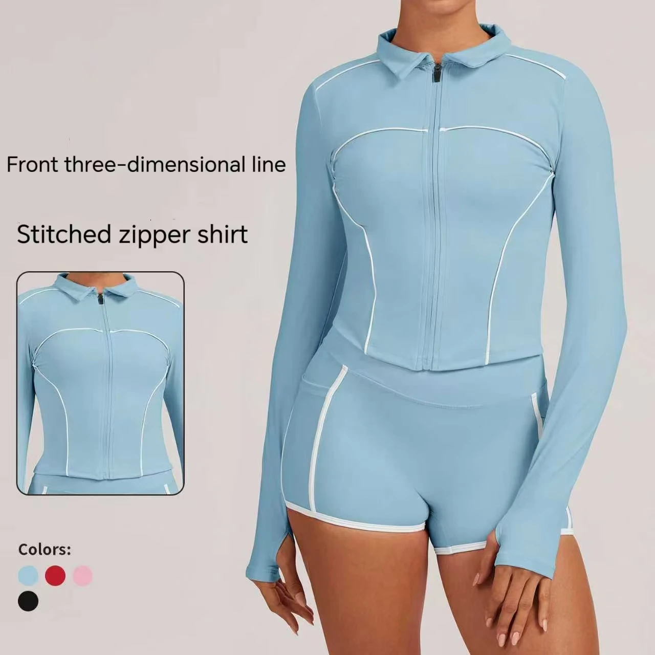 

Color-Blocking Yoga Coat, Women's Zip-Up Tight-Fitting Sports Coat, Worn over Outdoor Sports Running and Fitness Clothing