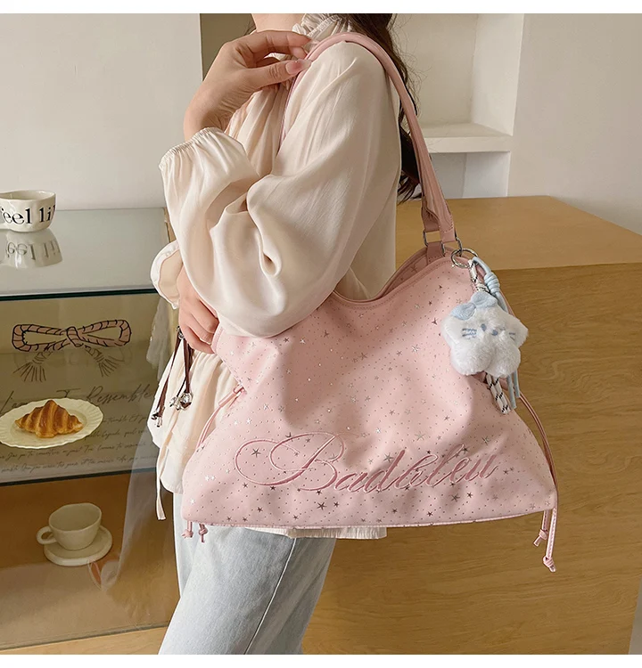 Y2k Fashion Letter Printing Pattern Shoulder Bag for Women 2026 Sweet Girls Vintage Casual Tote Bag Handbags Large Capacity Bag
