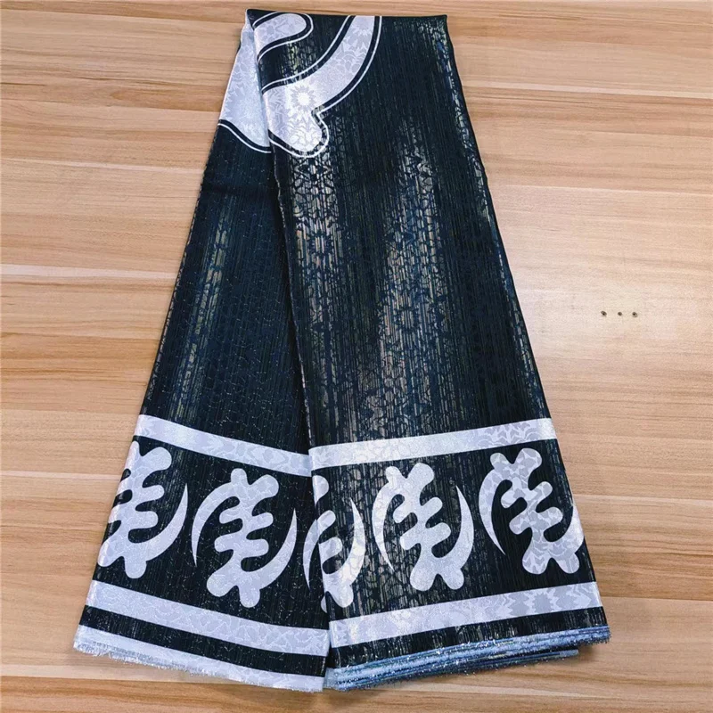 White Gold Line African Printing Brocade Jacquard Lace Fabric High Quality Nigerian Jacquard Silk Materials for Party P1124-4