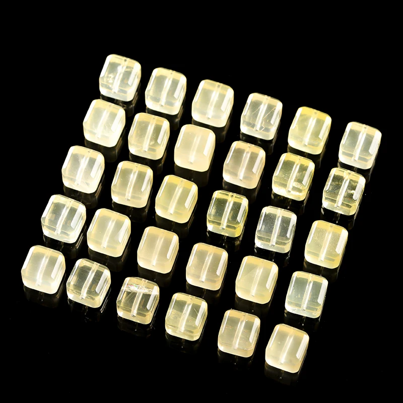 1 Pc Natural Stone Lemon Quartz Carved Square Faceted Shape Bead With Hole for Jewelry Making DIY Necklace Bracelet Accessory