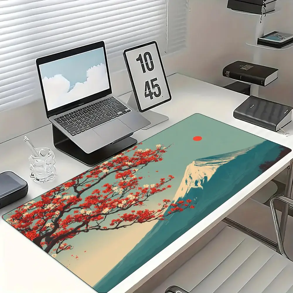 

Коврик для мыши в японском стиле с изображением горы Фудзи, большой, резиновый, противоскользящий, аксессуар для ПК, коврик для мыши для офиса и геймеров, декоративный коврик для клавиатуры