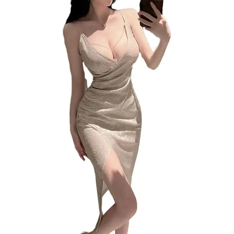 

652F Женское нижнее белье Bodycon Макси Платье Спинка Глубокий V-образный вырез Длинное платье Пижамы