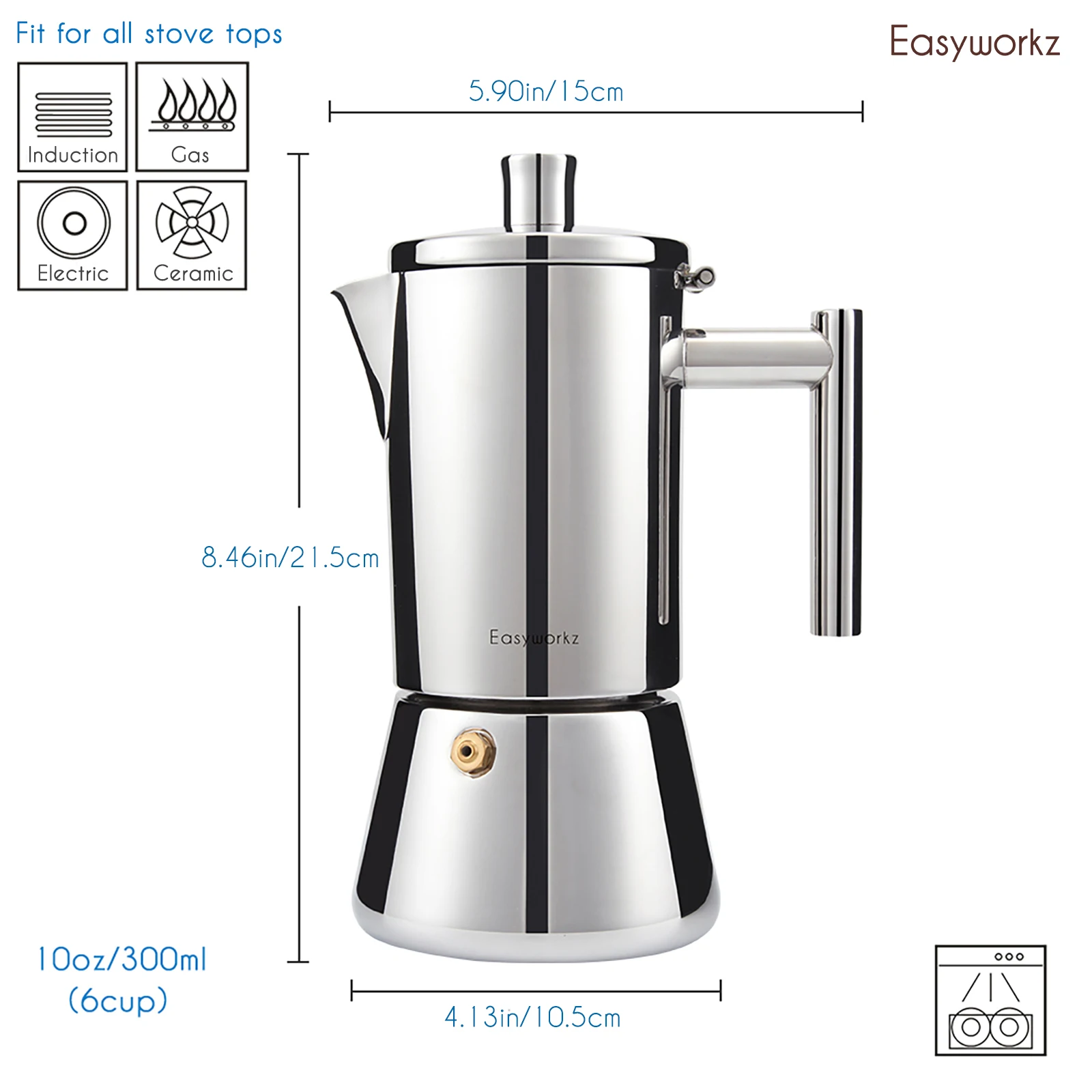 Diego Stovetop Espresso Maker Stainless Steel Italian Coffee Machine Maker Induction Moka Pot 200ml 300ml 500ml