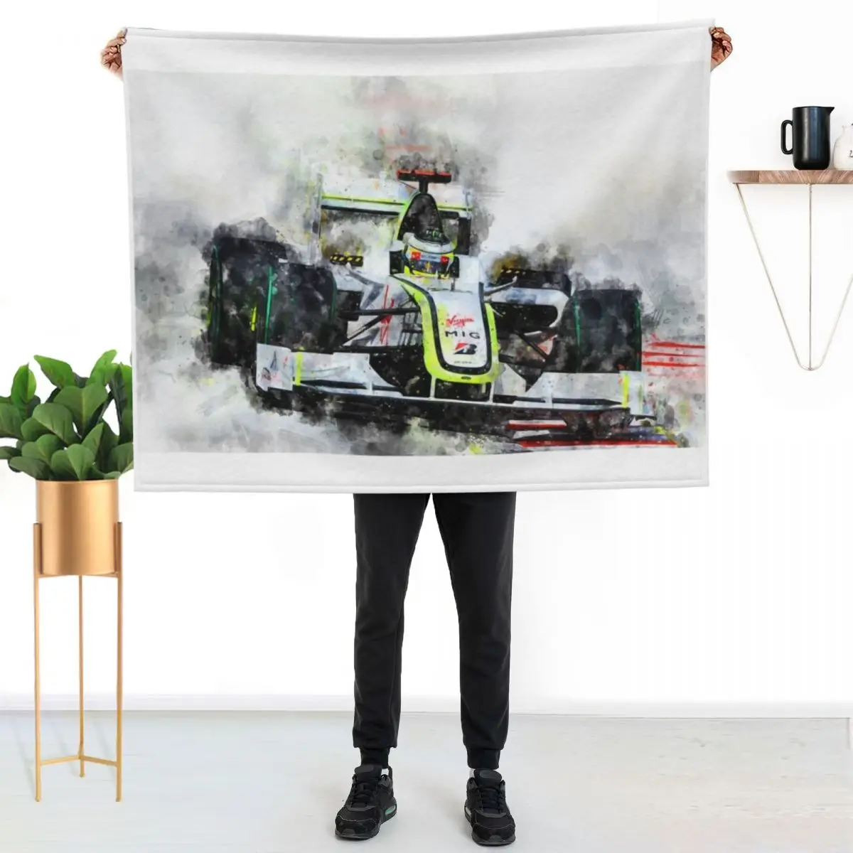 

Jenson Button, Brawn 2009 Throw Blanket Outdoor Soft Blanket for Picnic Beach Camping