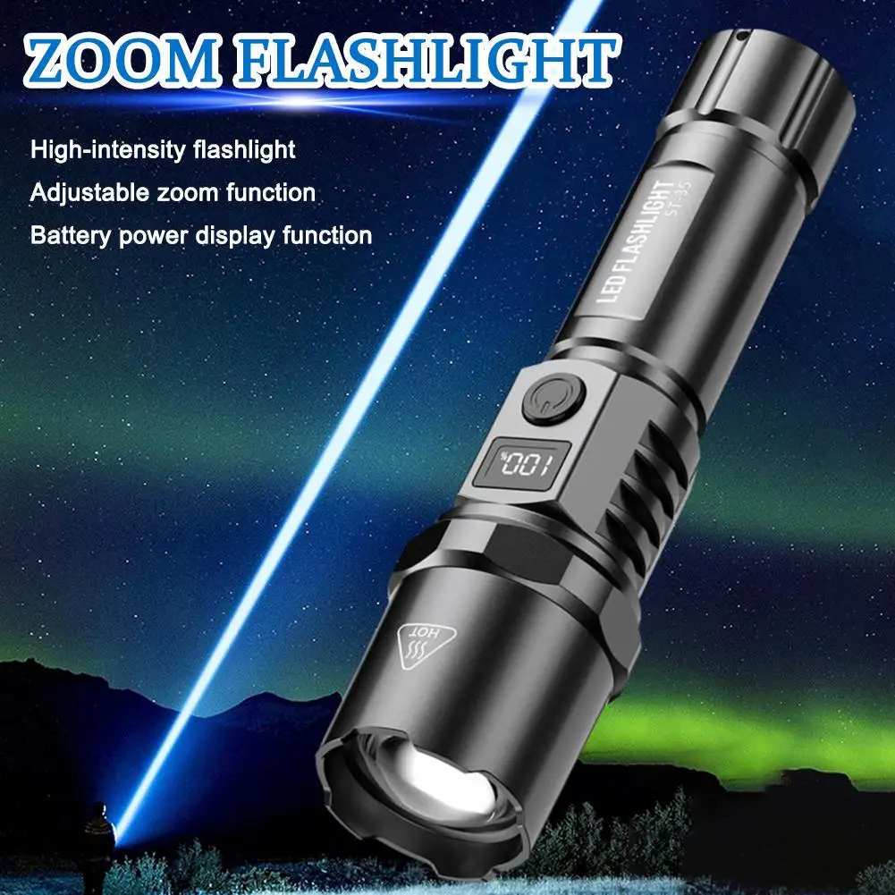 Linterna potente con pantalla Digital Powet, linterna telescópica con Zoom portátil, linterna de emergencia impermeable para exteriores U4j3