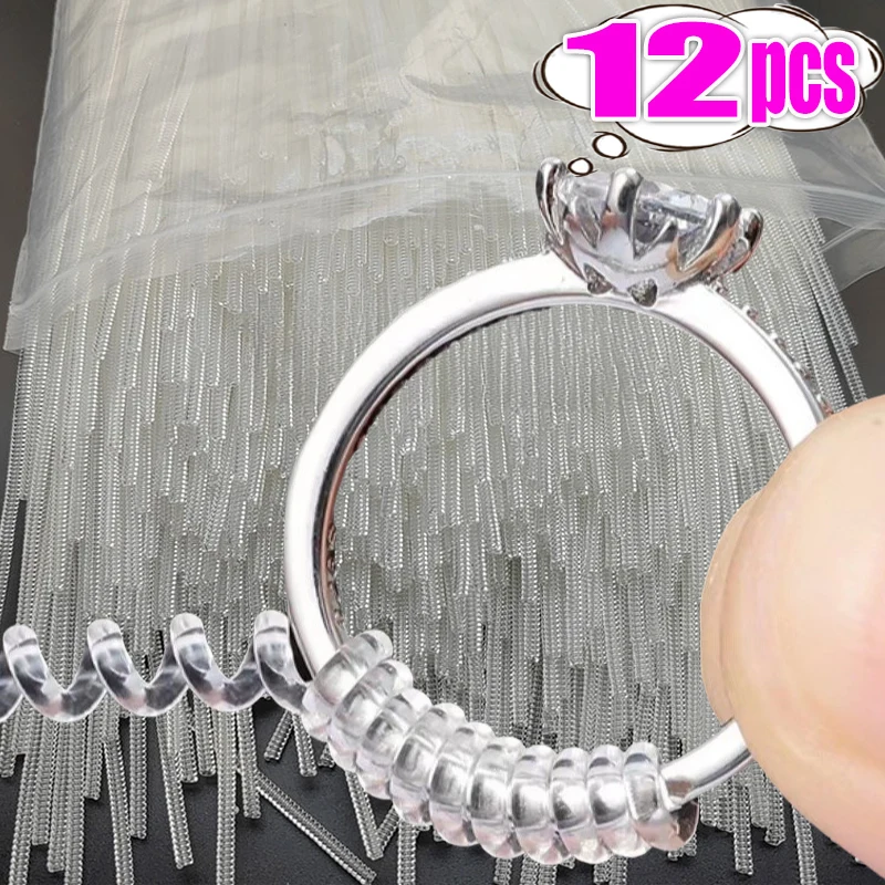 1/12pcs Transparent Spiral Based Ring Tools Spring Coil Ring Size Adjust Guard Tightener Reducer Resizing Tool for Jewelry