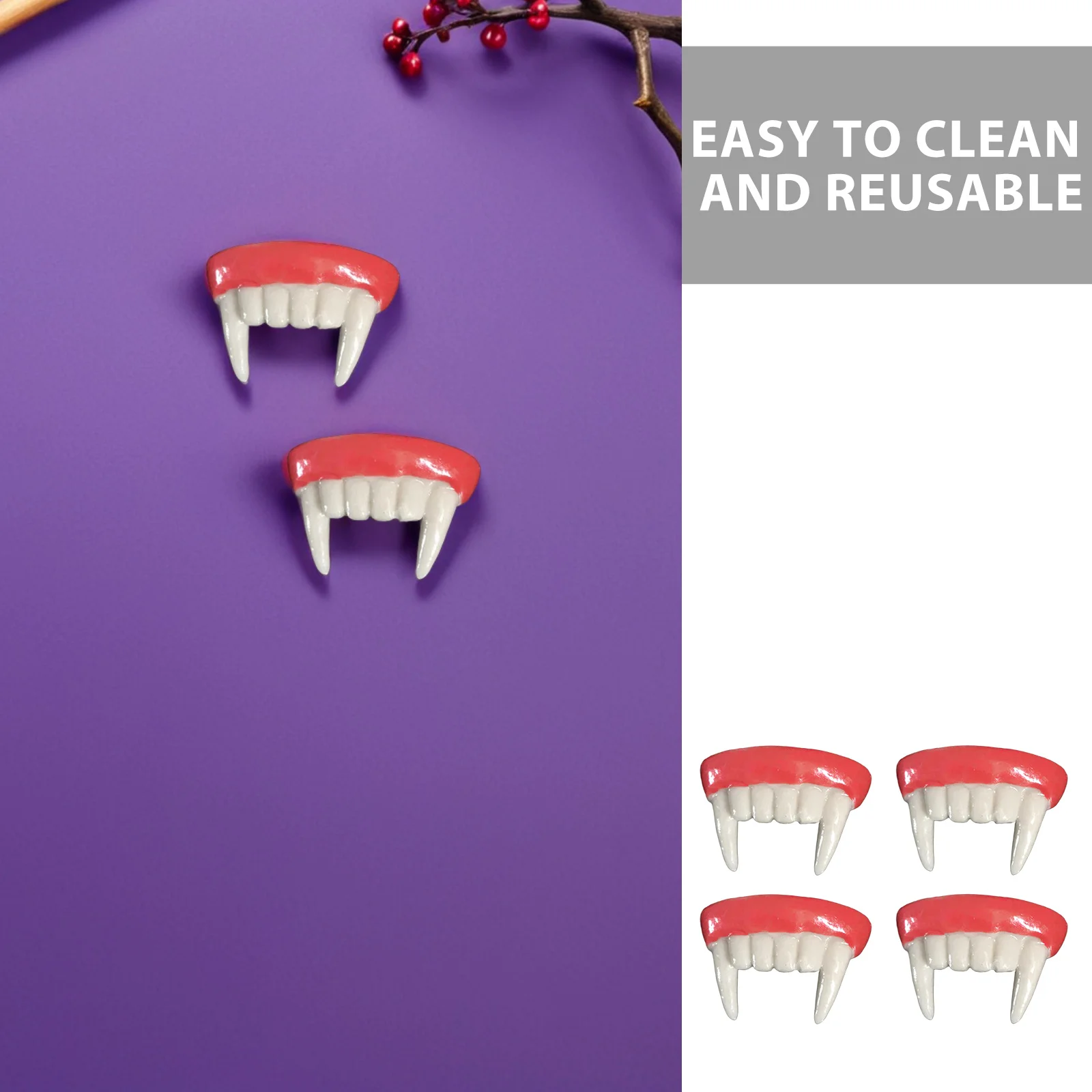 4pcs Realistic Vampire Fangs Fake Teeth Caps For Halloween Cosplay Scary Gothic Costume Accessories Kids Adult Reusable Novelty