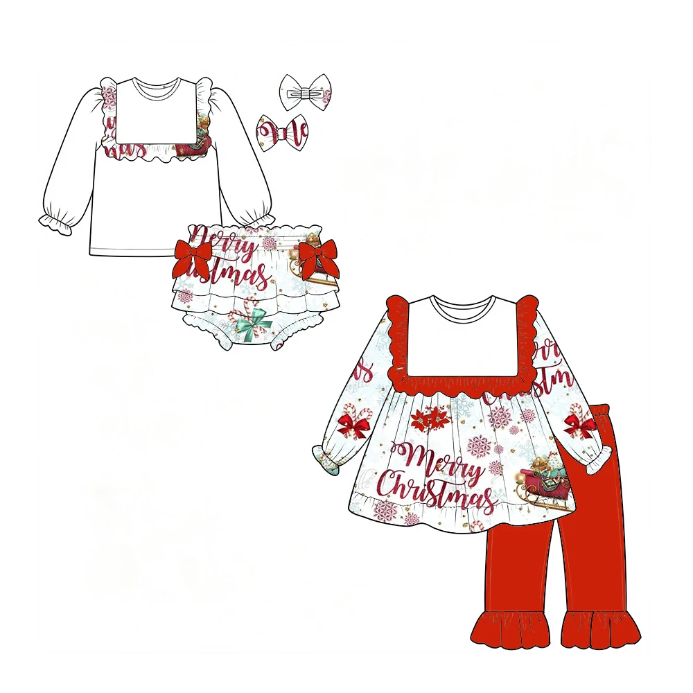 Baby Girls Christmas Outfit Square Neck Ruffle Top Tiered Bloomer Shorts Sets Santa Gingerbread Xmas Infant Holiday Clothes