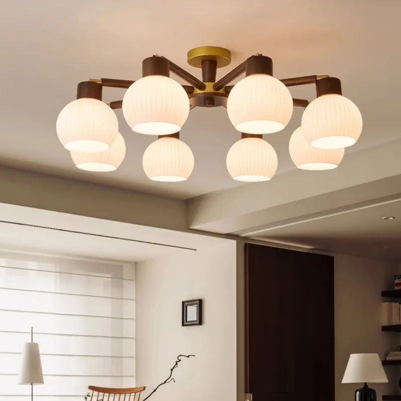 Japanese Minimalist Glass LED Ceiling Chandeliers Whole House Decoration Bedroom Dining Living Room Indoor Wooden Ceiling Lights