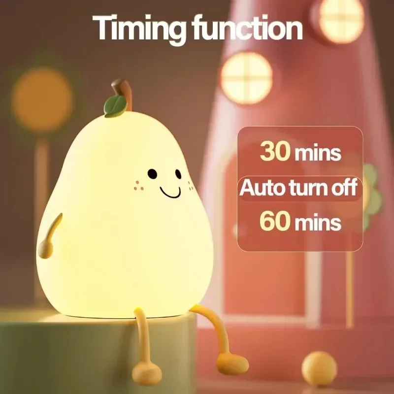 Led carino pera luce notturna dimmerabile vivaio lampade a pera super squishy silicone USB ricaricabile touch control 7 colori lampada da notte
