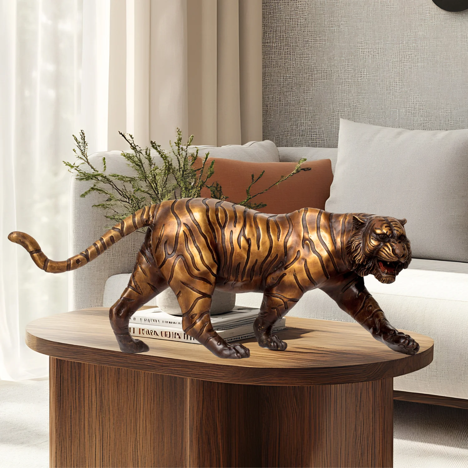 19“ Bronze Tiger Statue Bronze Casting Tiger Sculpture Wild Animal Sculptures Home Decor Handcrafts Vintage Art Ornament Gifts