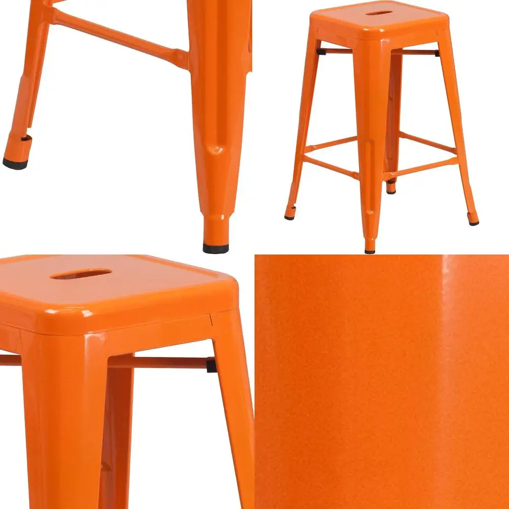 

Оранжевый металлический барный стул, высота 24 дюйма, без спинки, квадратное сиденье, для использования в помещении и на улице