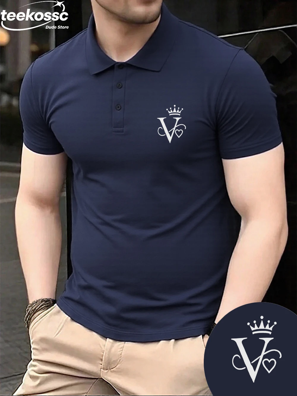 

Crown Heart Letter V Prints Polo Shirt Mens Sporty Short Sleeve Tops Summer Breathable Lapel T-Shirts Casual Male New Workwear