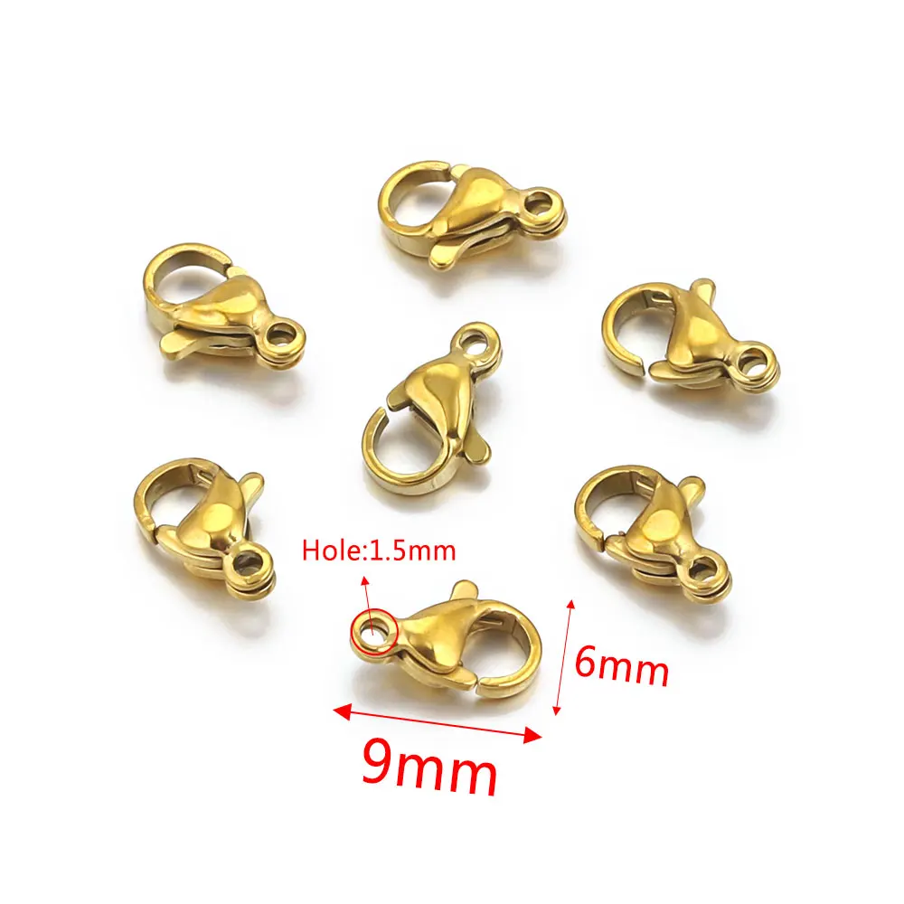 20 piezas cierre de langosta de acero inoxidable para pulsera cadena 18K PVD chapado en oro DIY joyería hacer hallazgos cierres suministros de gancho