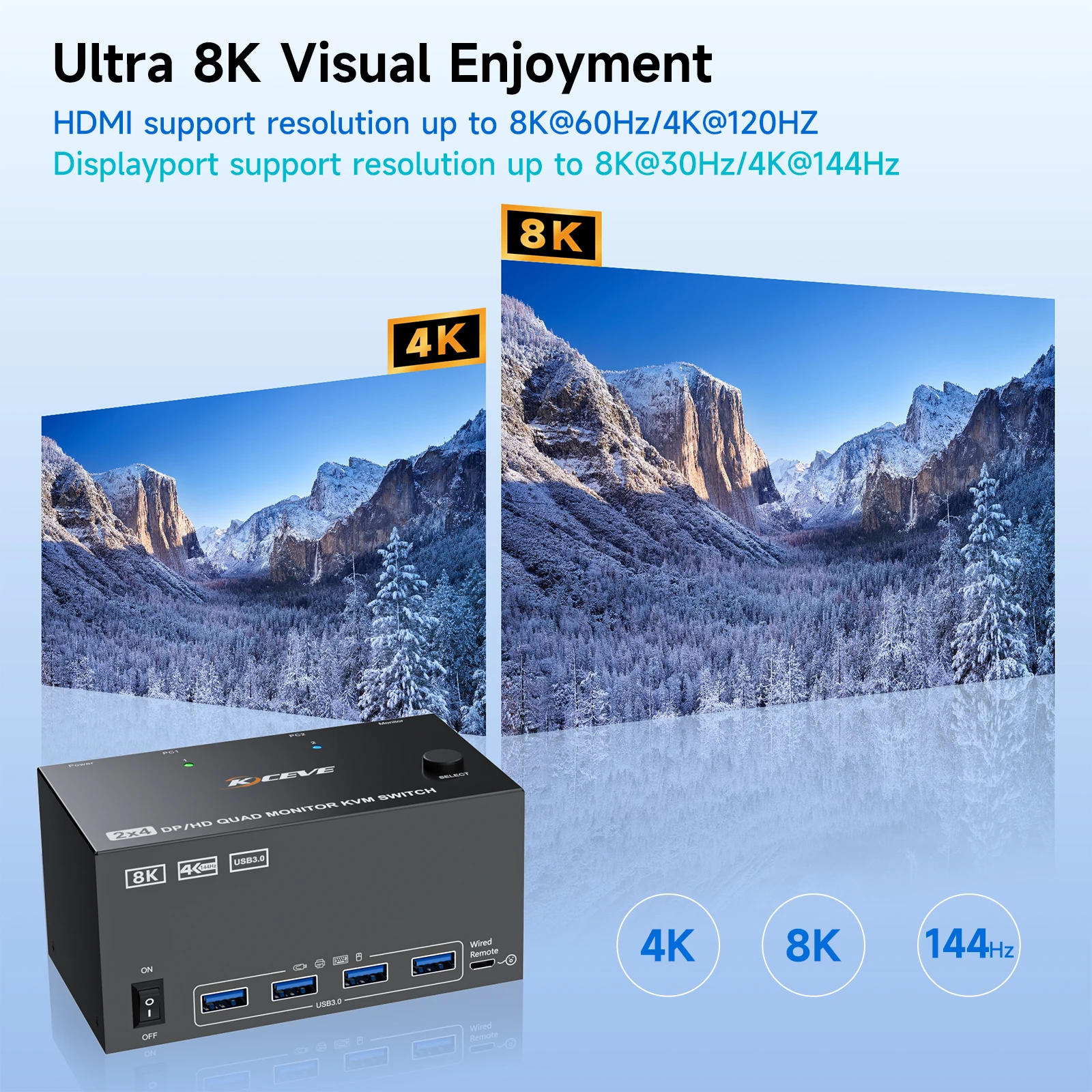 KVM Switch 4 Monitors 2 Computers 8K@60Hz/4K@120Hz, HDMI DP KVM Switches for 2 PC Sharing Quad Monitor and Keyboard Mouse #3