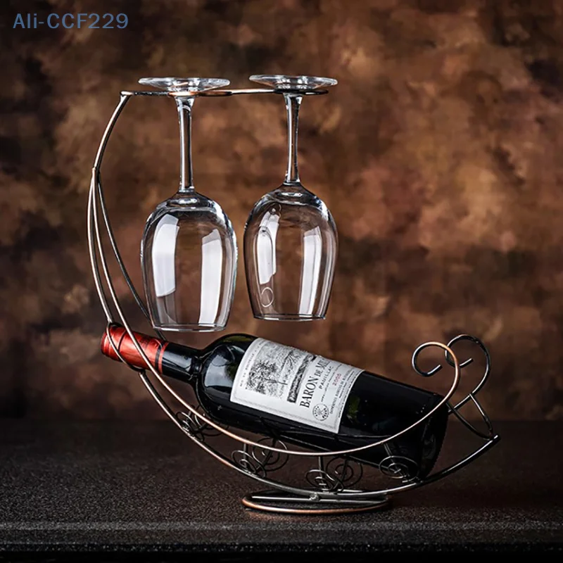 1 Pc Creative Metal Wine Rack Vintage Wine Bottle Storage And Glass Holder Bar Home Decoration Display Stand