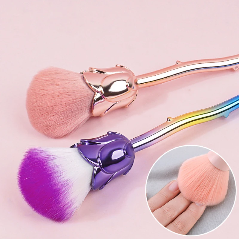 Pincel para decoración de uñas con forma de rosa y flores, cepillos para quitar el polvo, esmalte de Gel UV acrílico, herramienta de limpieza en polvo, cepillo para colorete, brochas de maquillaje de belleza