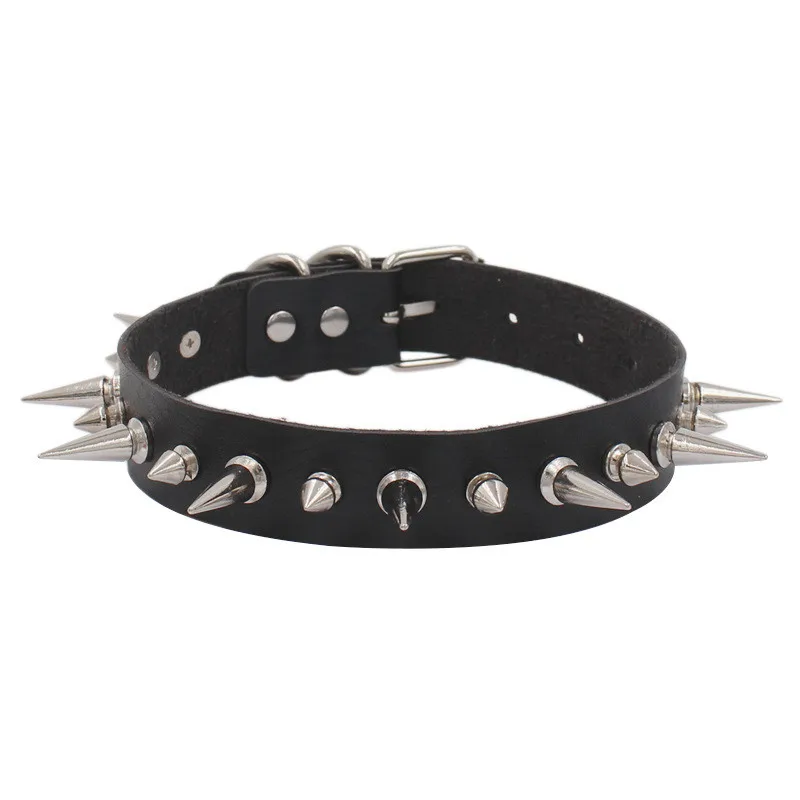 2022 Long Spike Choker Punk Faux Leather Collar For Women Men Cool Big Rivets Studded Chocker Goth Style Necklace Accessories