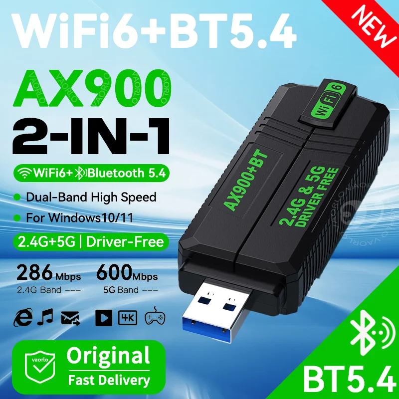 

AX900 WIFI6 USB Adapter Bluetooth 5.4 Wireless Adapter Dual Band 2.4G+5GHz 900Mbps USB 3.0 Wireless Card Receiver For WIN10/11
