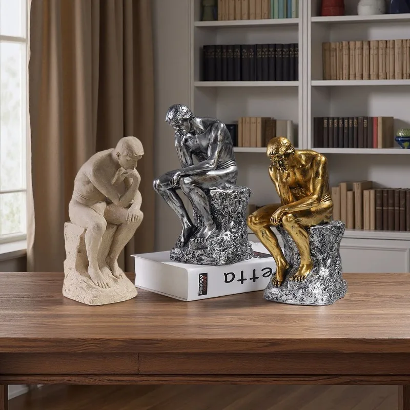 European Thinker Resin Sculpture Decoration, Creative Thinker Statue Home and Office Bookshelf Decoration Ornaments Sculpture