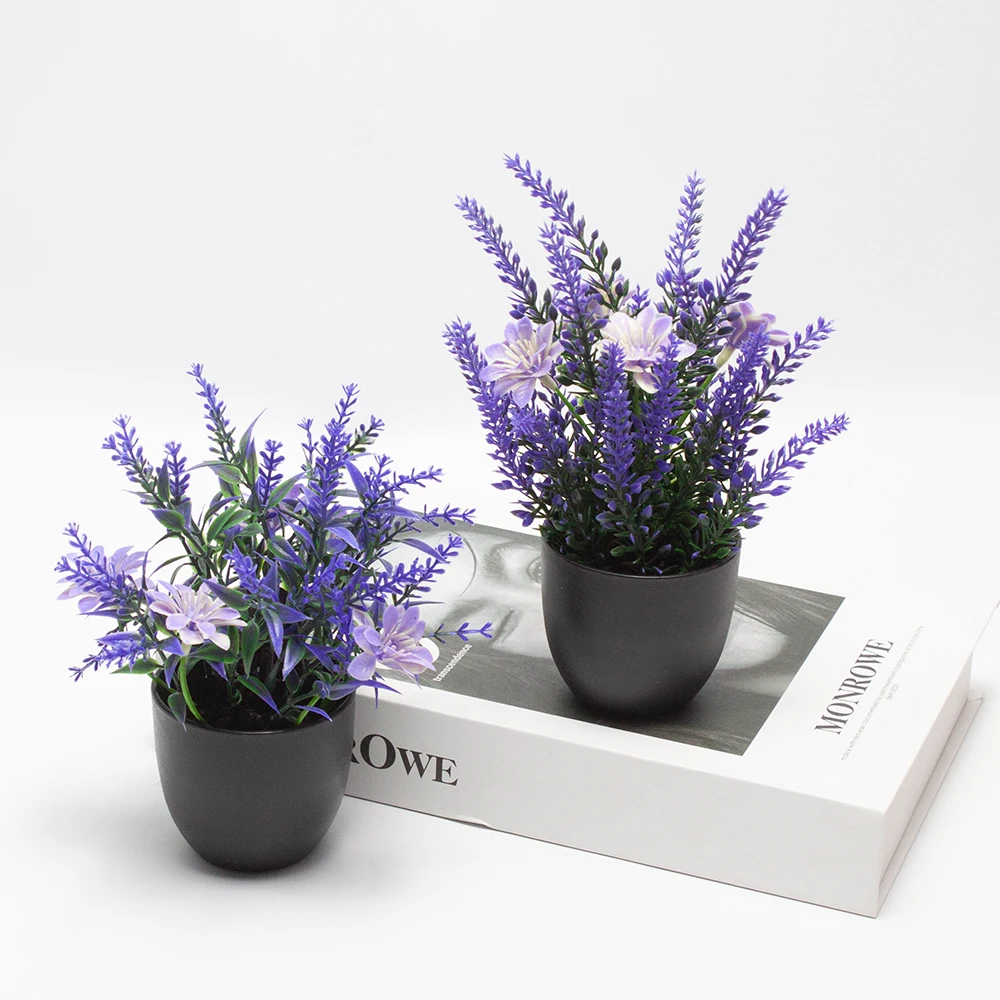 Künstliche Lavendelpflanzen im Topf, Mini Plastik-Gänseblümchen, Künstliche Blumen-Bonsai für Innenräume, Schreibtisch, Schlafzimmer, Regal, Büro, Heim-Dekoration – Detail 6