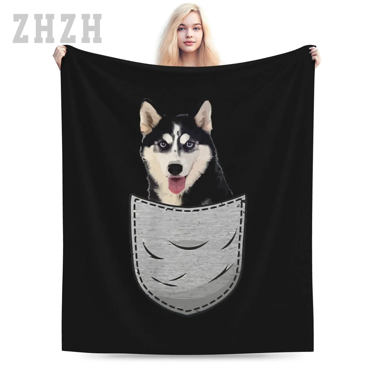 Blanket Cute Siberian Husky Sibe Chukcha For Dog Lovers Pocket Owner Flannel Multifunction Camping Sofa Cover Keep Warm
