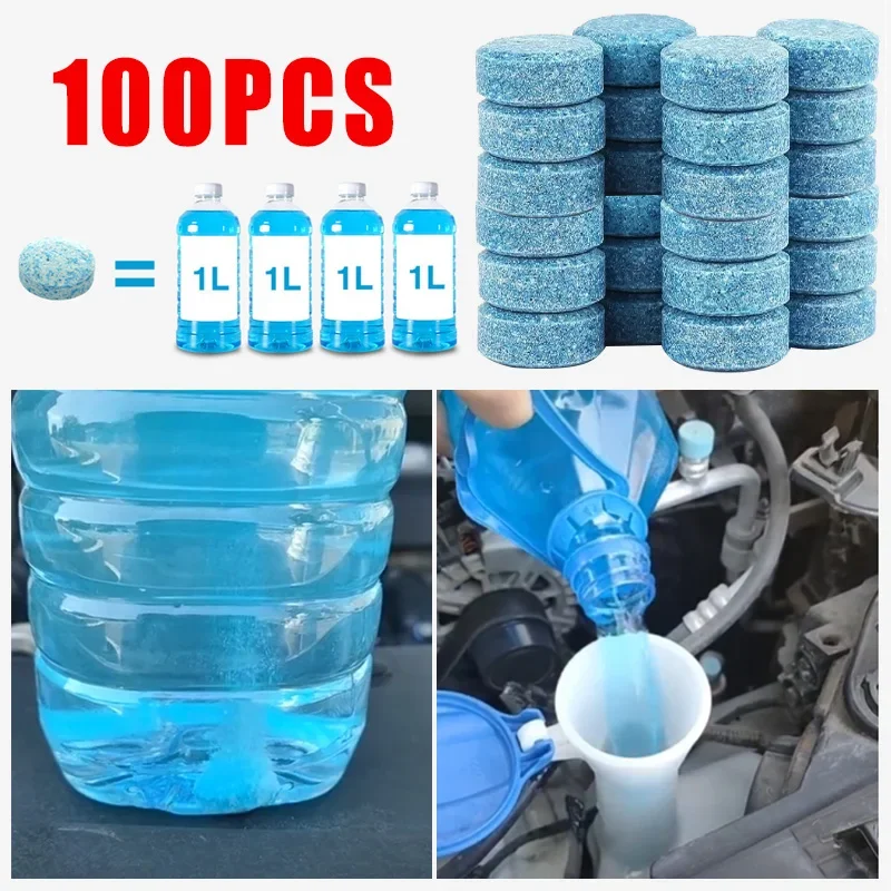 2-100PCs Car Windshield Cleaner Effervescent Tablet Universal Window Glass Washer Fluid Concentrated Solid Set Remove Stains