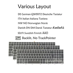 Backlit Laptop Keyboard for HP Probook 650 G4 G5, 450 G5, 455 G5, 470 G5 German QWERTZ Italian Norwegian Danish Swedish Finnish