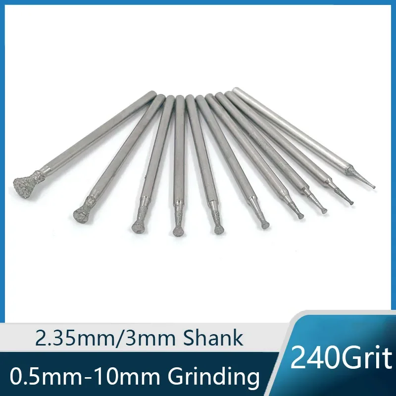 

0,5/0,8/1/1,2/1,5/2/2,5/3/4/5/6/8/10 мм гальванический хвостовик 2,35/3 мм Алмазная шлифовальная головка шлифовальные заусенцы сверла для Dremel
