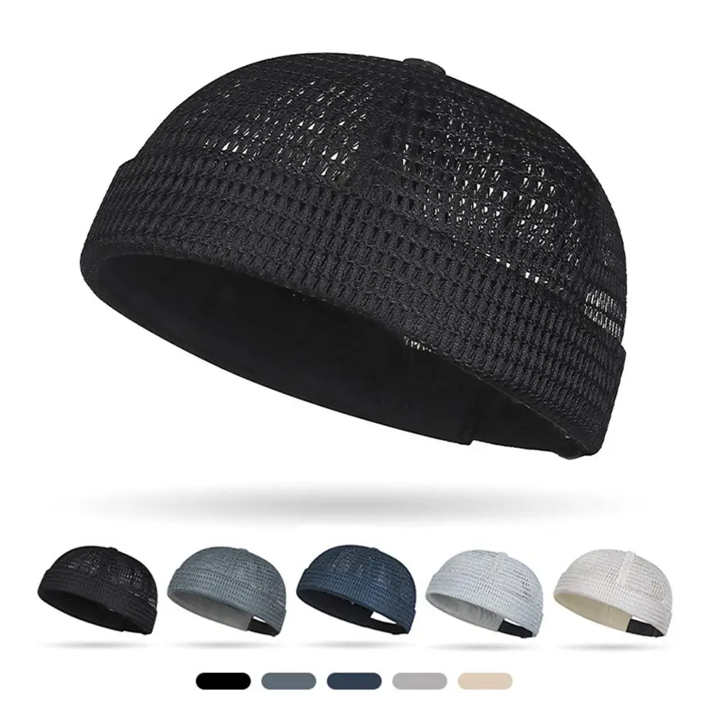 

New Mesh Dome Melon Cap Breathable Men's Brimless Docker Hat Rolled Cuff Landlord Hat Outdoor Quick Drying Sailor Fisherman Cap