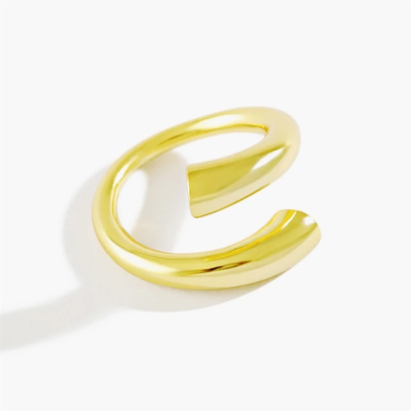 Simple Geometric Curved 925 Sterling Silver Fine Jewelry Luxury Resizable Opening Female Ring RI667