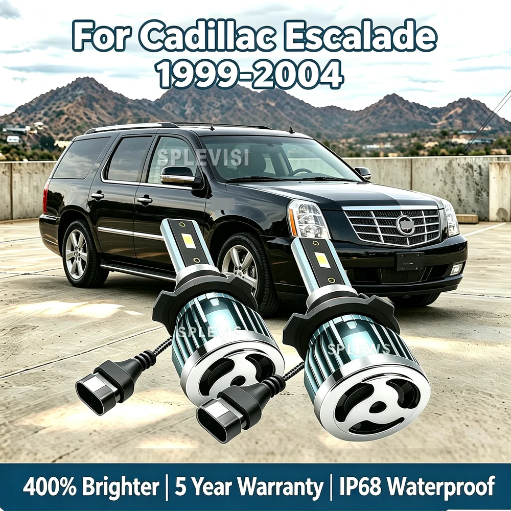 2Pcs 9006 HB4 LED Light 1:1 Size Turbo Headlight Low Bulbs Conversion Kit For Cadillac Escalade 1999 2000 2001 2002 2003 2004