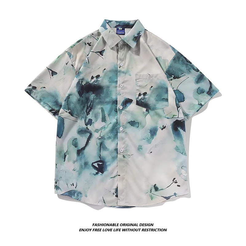 

Loose Ice Silk ort Sve Men's irt Casual Hawaiian Sle Five-Quarter Sve Breathable Moisture-ng Stand Fit