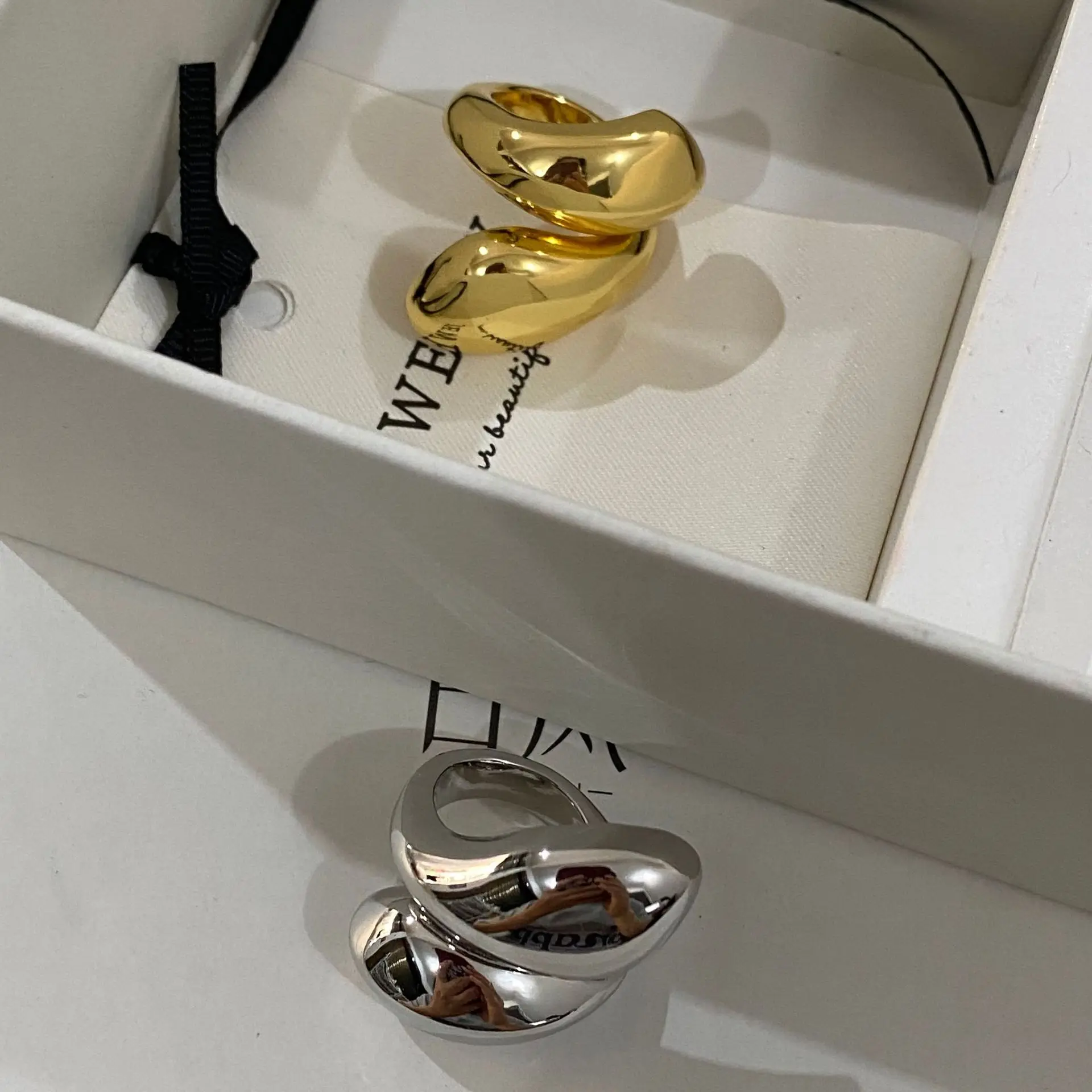 Simple Glossy Crossed Metal Thick Opening Rings For Women European And American Personality Exaggerated Vintage Jewelry Gift