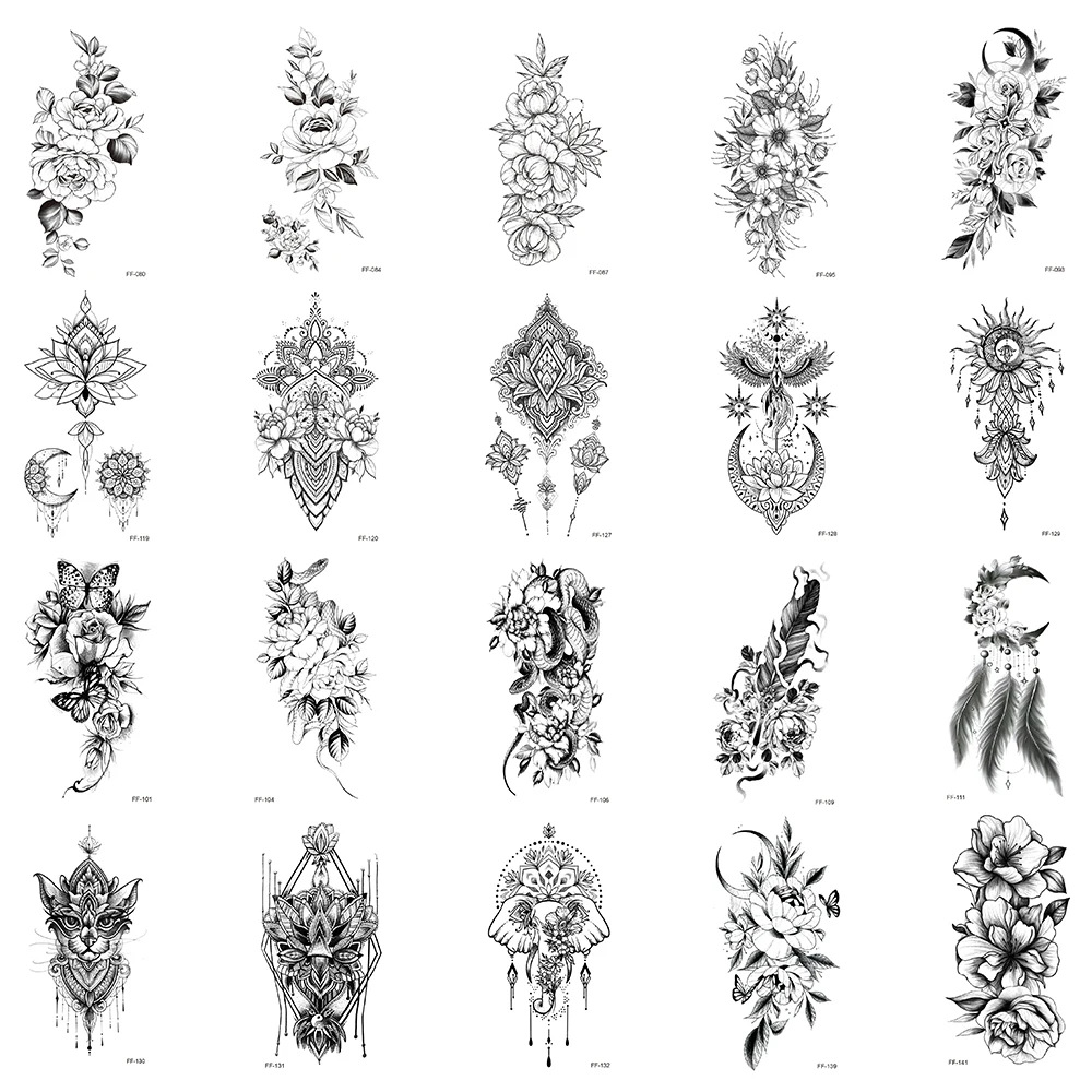 

20Pcs/Lot,Waterproof Temporary Fake Tattoo Sticker,Water Transfer Decals,Flower Snake Butterfly Cat,Body Art for Cool Man Women