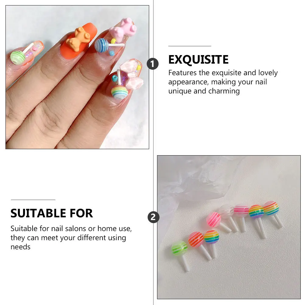 

100Pcs Rainbow Lollipop Nail Ornaments Premium Material Practical for Daily Life Parties Nail Decor Manicure Ornament