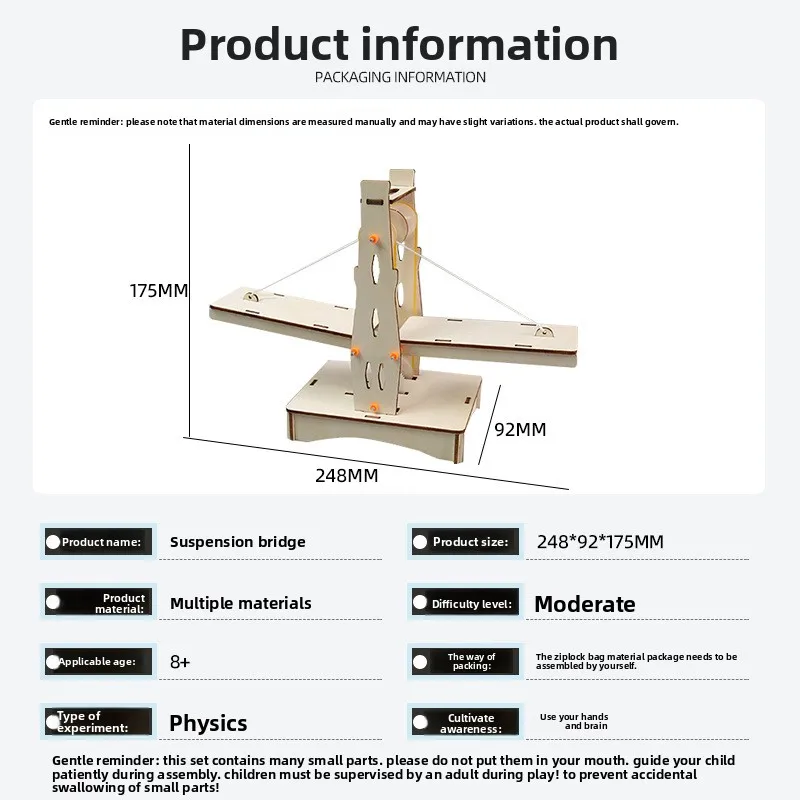 Suspension Bridge DIY Science Kit Hand Assembly Bridge Model STEM Physics Experiment Teaching Aids Technology Invention Handmade