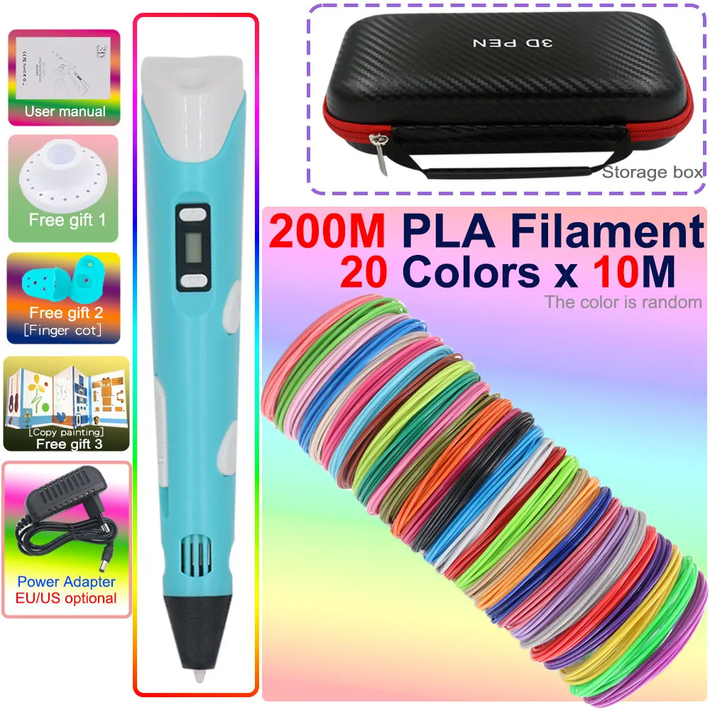 Novel Creative Children's 3D Printing Pen with LCD Display PLA Filament Power Adapter Travel Box Kids Christmas Birthday Gift