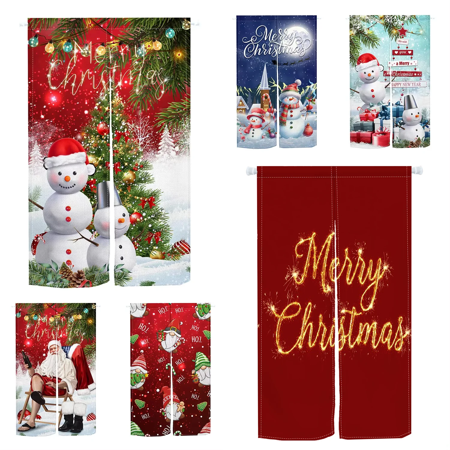 2024 Christmas Decor Door Curtain Noren Japanese Kitchen Short Curtain Living Room Entrance Partition Blackout Opaque Curtains