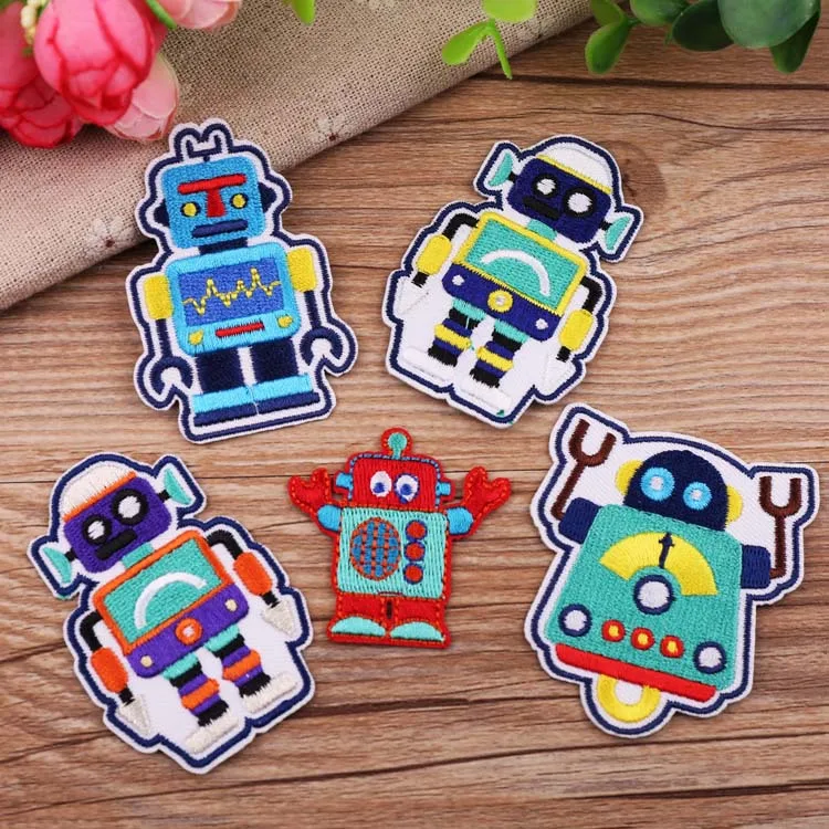 5 Pieces Embroidery Iron on Patch for Clothes Cartoon Stickers DIY Decoration Garment Accessories Adhesive Backing