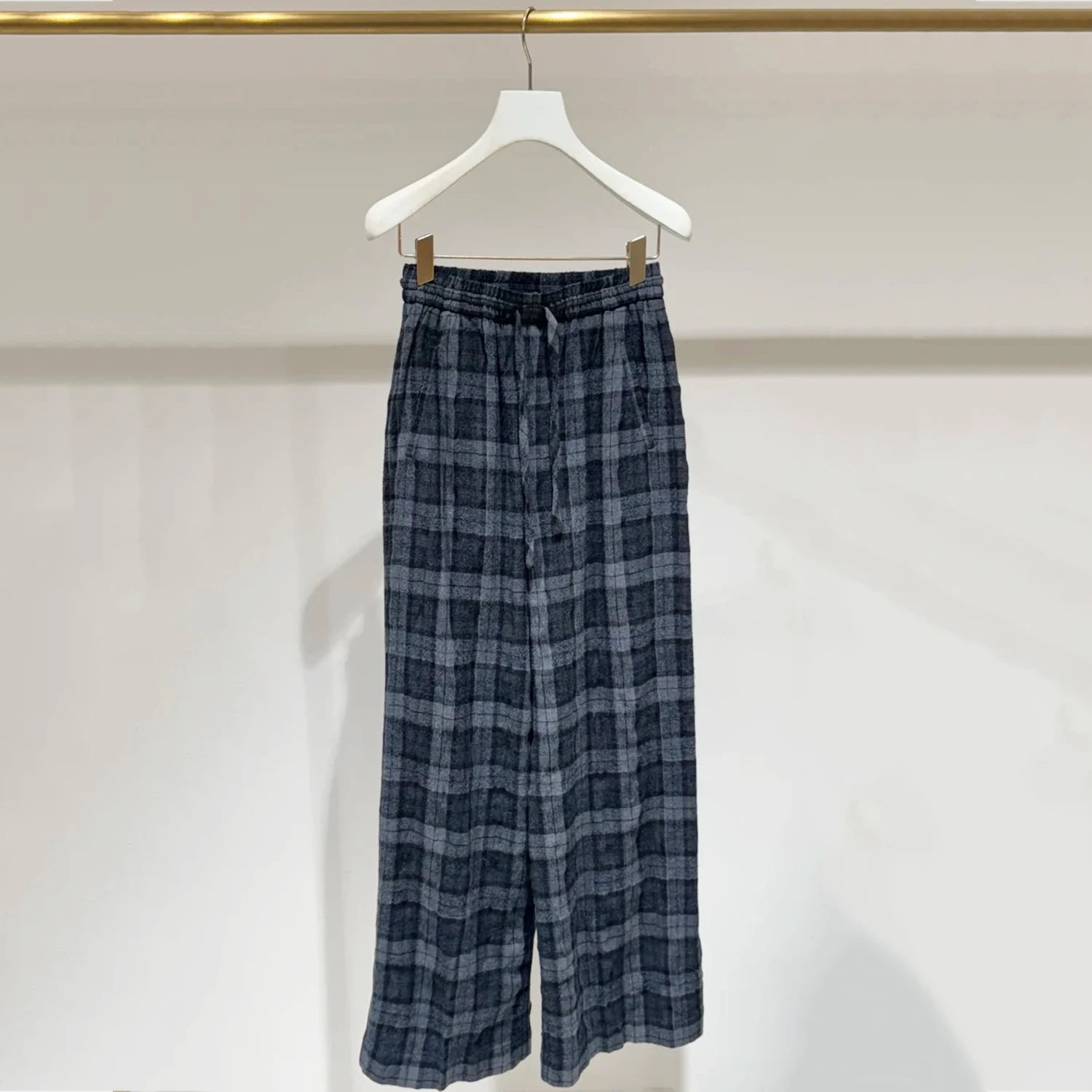 

High Waist Wide Leg Pants Retro Plaid Elastic Waist Casual Trousers for Women Commute Sle Spring New Arrival