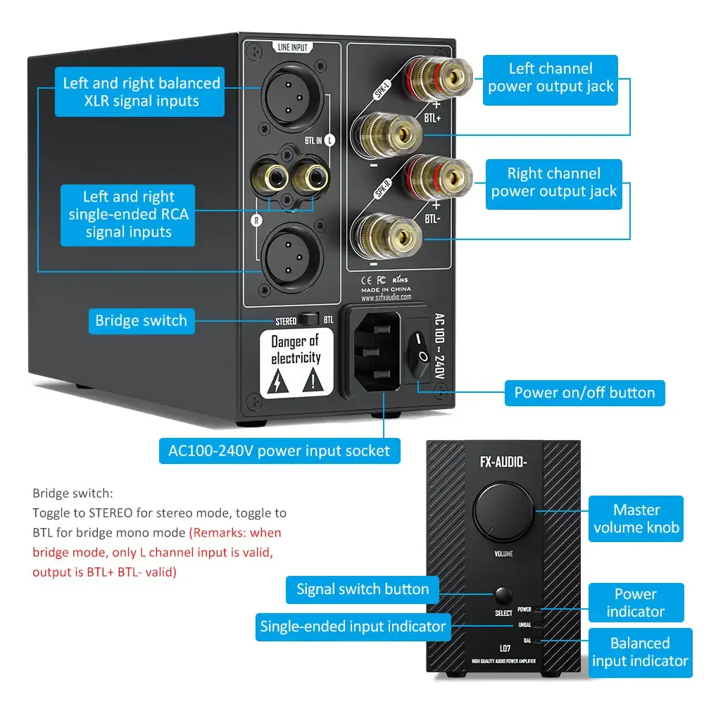 AMPLIFICADOR DE POTENCIA DE ESCRITORIO FX-AUDIO L07, MA5332MS totalmente equilibrado, 200W x 2
