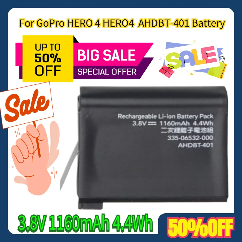 

For GoPro HERO 4 HERO4 AHDBT-401 3.8V 1160mAh 4.4Wh Battery