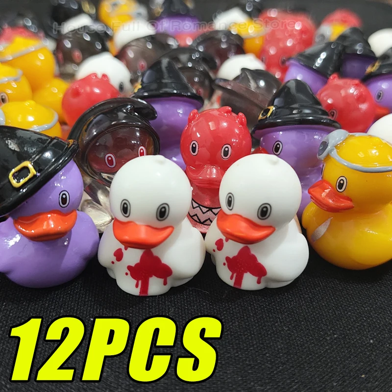 3/12pcs Halloween Mini Duck Resin Ornament Figurines Evil Witch Devil Duck Kids Creative Cartoon Ducks Crafts Family Party Decor