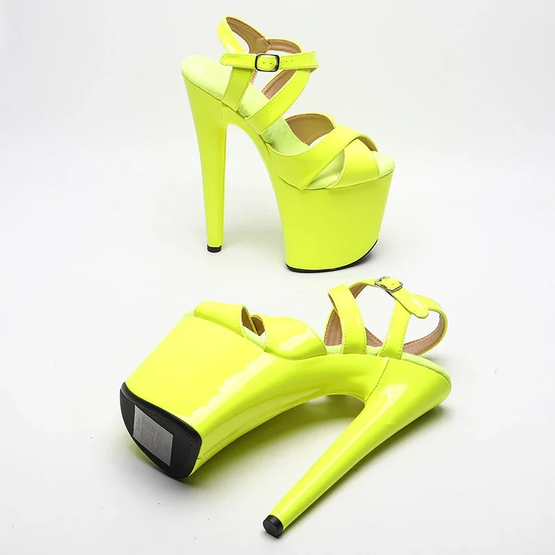 Leecabe  20cm/8inch Shiny Patent  PU  neon Yellow color high heel sandals   sexy model shoes pole dance shoes